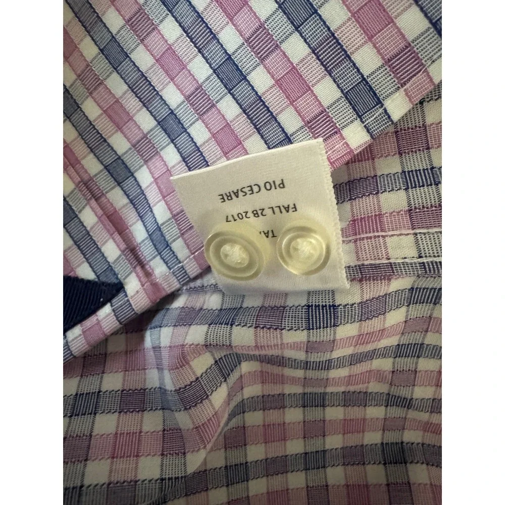 UNTUCKit Pio Cesare Slim Fit Wrinkle Free Plaid‎ Shirt Mens XL Pink Blue Cotton